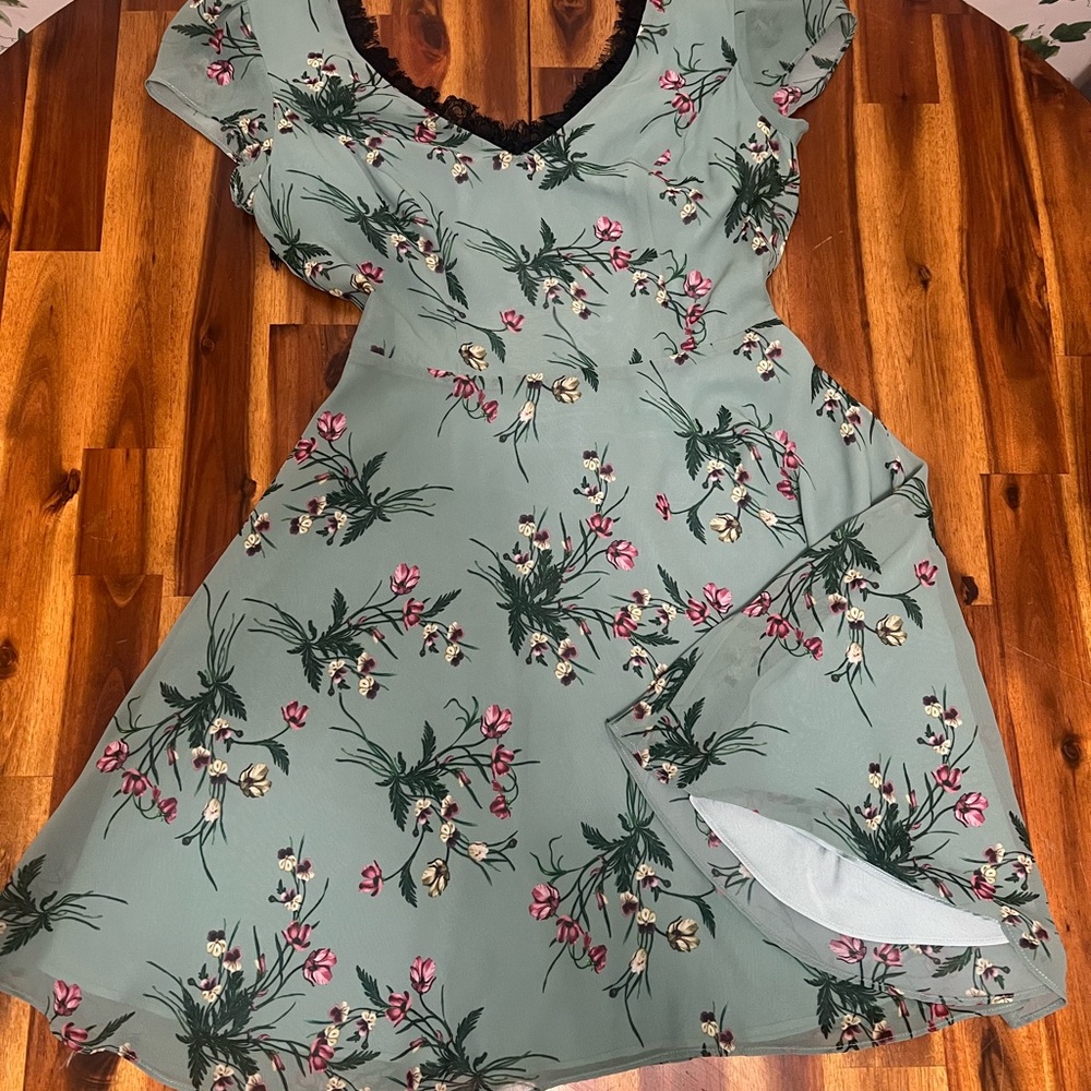 Bebe Mint Green Dress with Black Lace